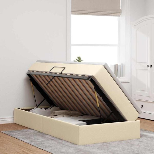 vidaXL Pat cu saltea și spațiu de depozitare Crem 90 x 190 cm