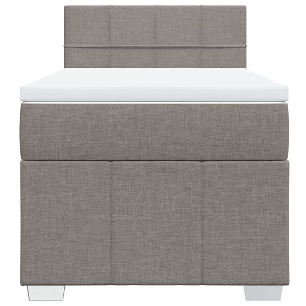 vidaXL Pat box spring cu saltea, gri taupe, 100x200 cm, textil