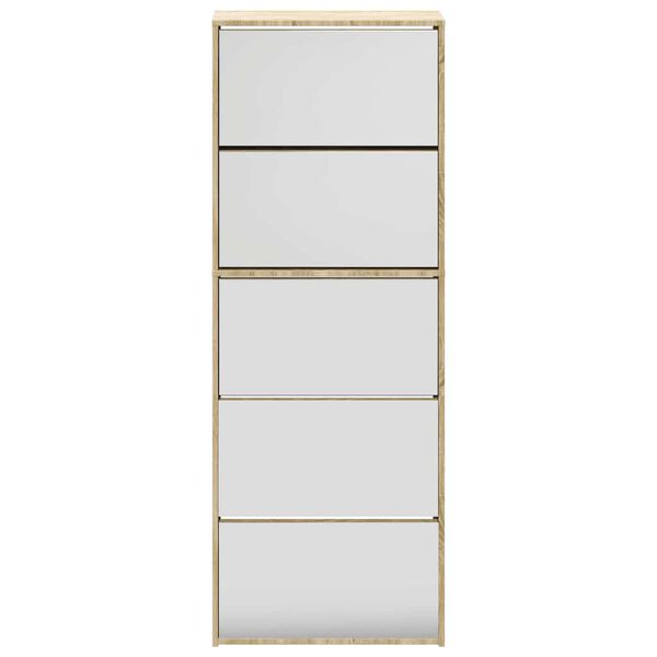 vidaXL Pantofar cu 5 niveluri și oglindă, stejar, 63 x 17 x 169,5 cm