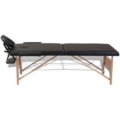 vidaXL Masă de masaj pliabilă, 2 zone, negru, cadru din lemn