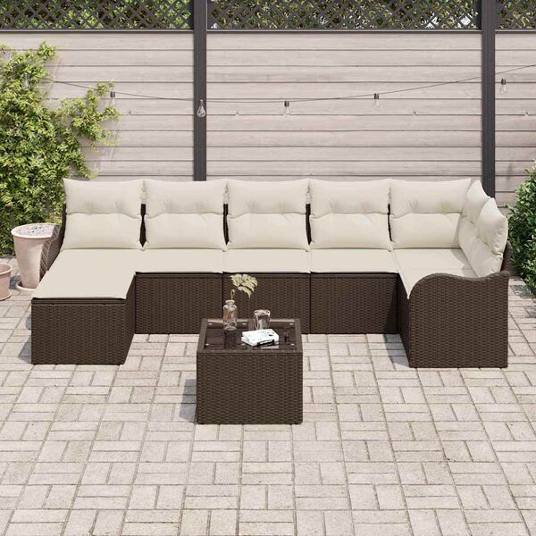 vidaXL Set de canapele pentru grădină 8 pcs maro și alb Rattan poli