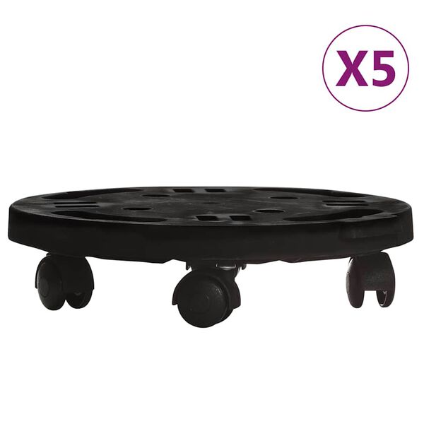 vidaXL Cărucioare de plante cu roți 5 buc. negru diametru 30 cm 170 kg