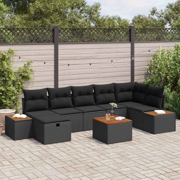 vidaXL Set de canapele pentru grădină cu pernă 8 pcs Negru Rattan poli