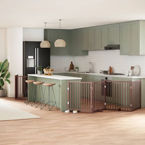 vidaXL Poartă c&acirc;ini pliabilă cu ușă 10 panouri maro, 800 cm, lemn plop