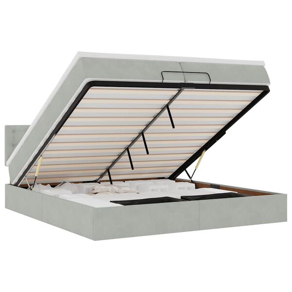 vidaXL Cadru pat otoman cu saltea Gri deschis 200x200 cm catifea
