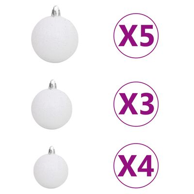 vidaXL Set brad de Crăciun artificial LED-uri/globuri alb 150 cm PVC