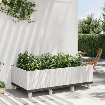 vidaXL Jardinieră de grădină cu picioare, alb, 150x80x54 cm, PP