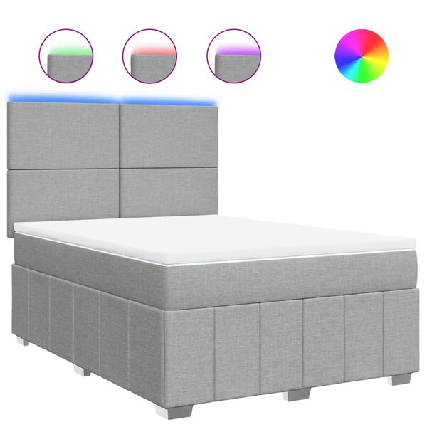 vidaXL Pat continental cu saltea, gri deschis, 160x200 cm, textil