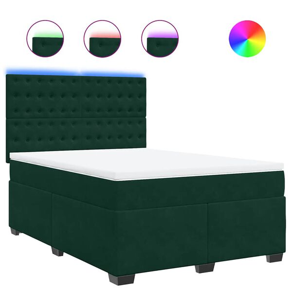 vidaXL Pat box spring cu saltea, verde &icirc;nchis, 160x200 cm, catifea