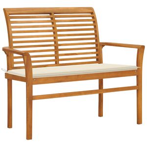 vidaXL Bancă de grădină, cu pernă crem, 112 cm, lemn masiv de tec