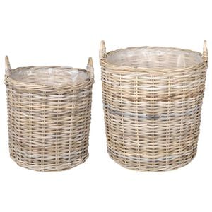 vidaXL Ghiveci coș cu depozitare 2 buc. Gri natural Ratan Kubu
