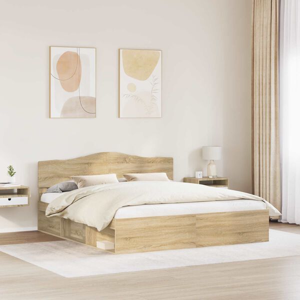 vidaXL Cadru de pat cu headboard Sonoma 180 x 200 cm Lemn de pin masiv