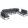 vidaXL Set de canapele pentru grădină cu pernă 8 pcs Negru Aluminiu
