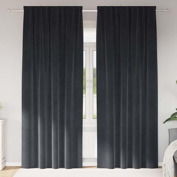 vidaXL Perdele opace 2 pcs Gri &icirc;nchis 140 x 245 cm Catifea