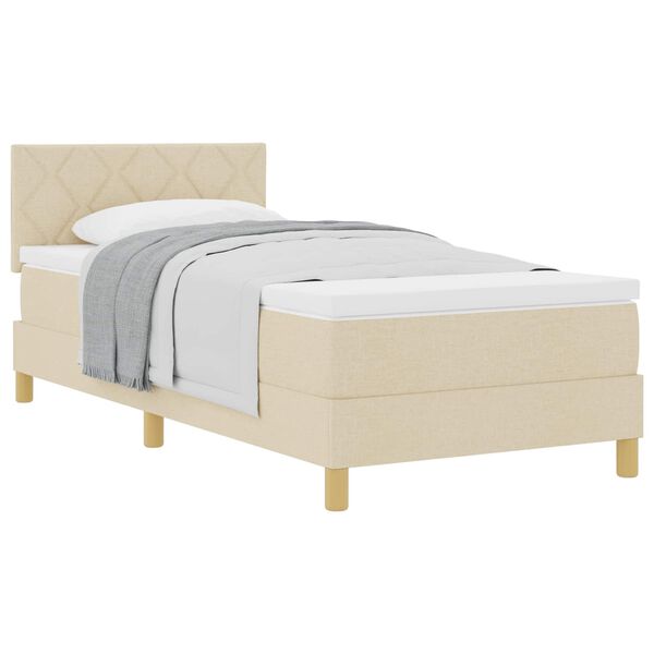 vidaXL Pat cu arcuri cu pernă cu headboard Crem 90 x 190 cm țesătură