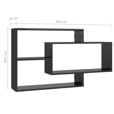 vidaXL Rafturi de perete, negru extralucios, 104x20x58,5 cm, PAL