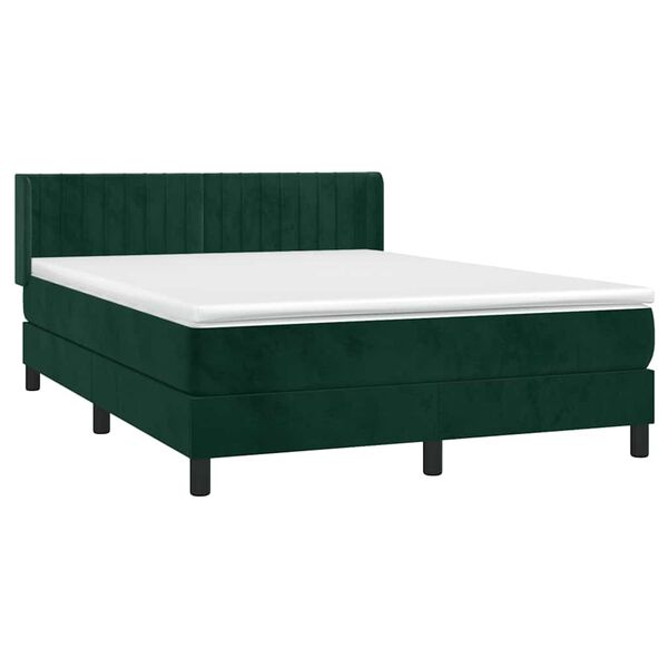 vidaXL Pat box spring cu saltea, verde &icirc;nchis, 140x200 cm, catifea