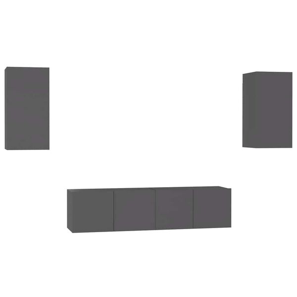 vidaXL Set dulapuri TV, 4 piese, gri, lemn prelucrat