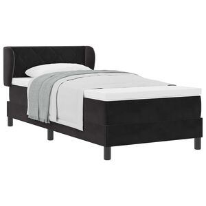vidaXL Pat cu arcuri cu headboard Negru 90 x 200 cm Catifea