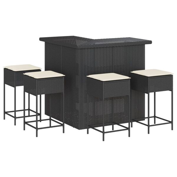 vidaXL Set mobilier bar de grădină cu perne, 5 piese, negru, poliratan
