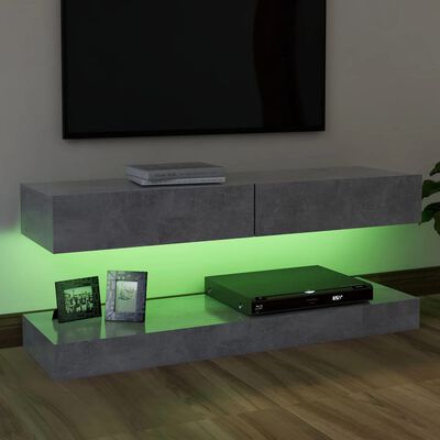 vidaXL Comodă TV cu lumini LED, gri beton, 120x35 cm