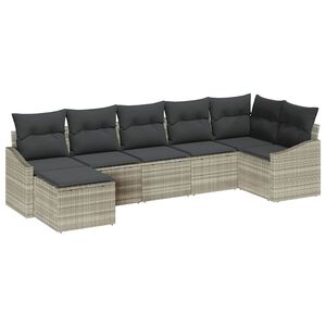 vidaXL Set de canapele pentru grădină 7 buc. Gri deschis poliratan