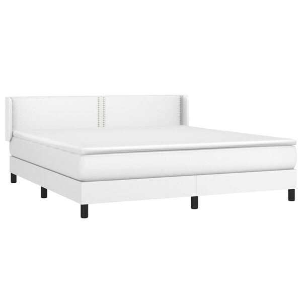 vidaXL Pat box spring cu saltea, alb, 180x200 cm, piele ecologică