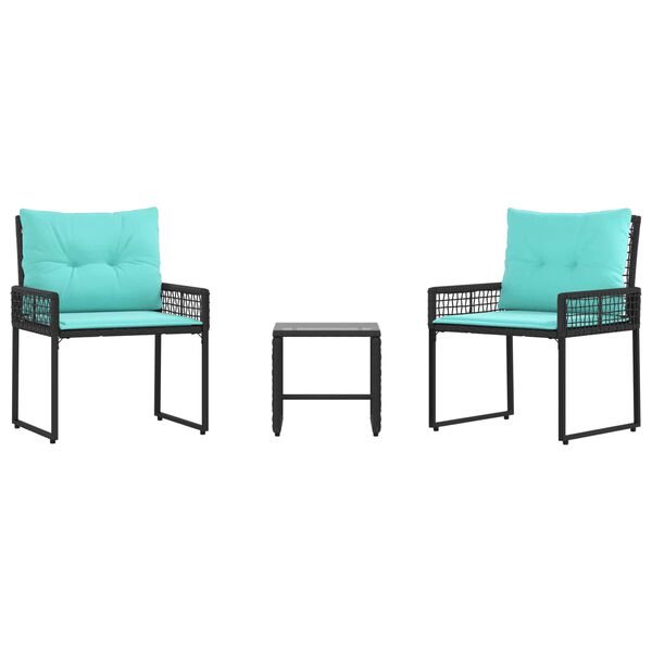 vidaXL Set de Mobilier pentru Exterior cu pernă 3 pcs Negru și Turcoaz