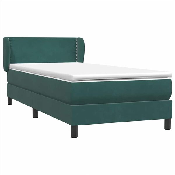 vidaXL Pat box spring cu saltea, verde &icirc;nchis, 80x210 cm, catifea