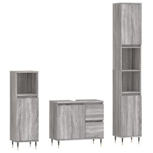 vidaXL Set mobilier de baie, 3 piese, gri sonoma, lemn prelucrat
