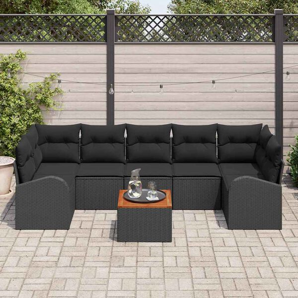 vidaXL Set de canapele pentru grădină cu pernă 8 pcs Negru poliratan