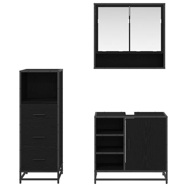 vidaXL Set de mobilier pentru baie 3 pcs Stejar Negru Lemn compozit
