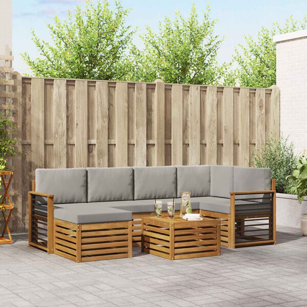 vidaXL Set canapea sectională cu pernă 7 pcs Gri natural și deschis