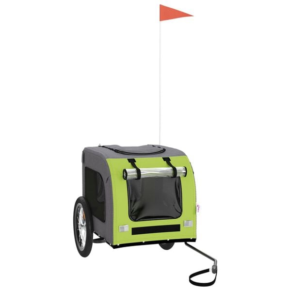 vidaXL Remorcă de bicicletă pentru câini verde&gri, textil oxford&fier