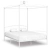 vidaXL Cadru de pat cu baldachin, alb, 160 x 200 cm, metal