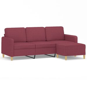 vidaXL Canapea cu 3 locuri și taburet, roșu vin, 180 cm, textil