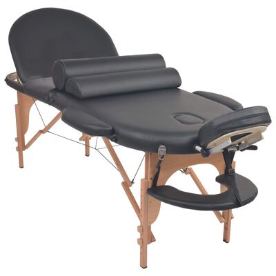 vidaXL Masă de masaj pliabilă, 4 cm grosime, cu 2 perne, negru, ovală