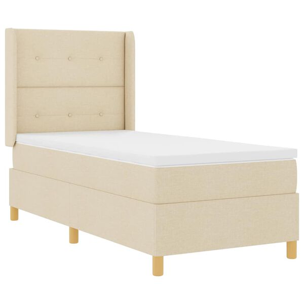 vidaXL Pat cu arcuri cu saltea cu headboard Crem 140 x 190 cm țesătură