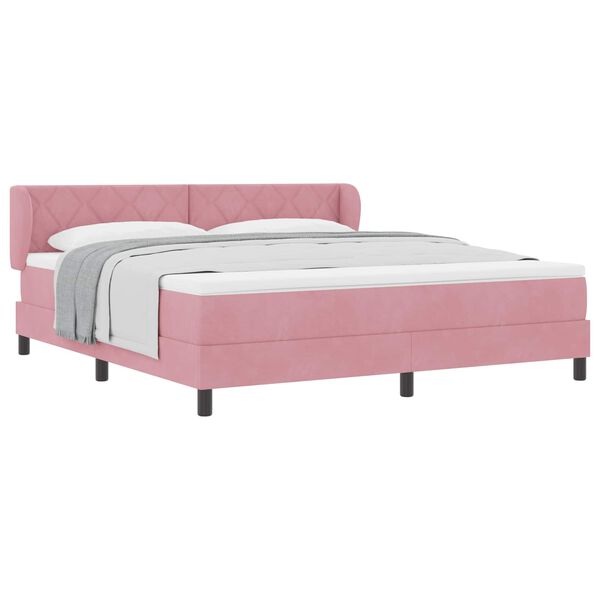 vidaXL Pat cu arcuri cu saltea cu headboard Roz 180 x 200 cm Catifea