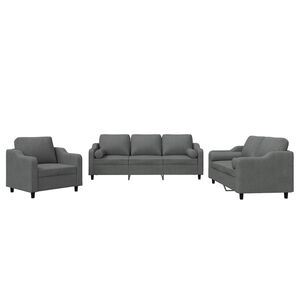 vidaXL Set de canapele cu perne, 3 piese, gri &icirc;nchis, textil