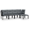 vidaXL Set mobilier de grădină, 5 piese, negru/gri, poliratan