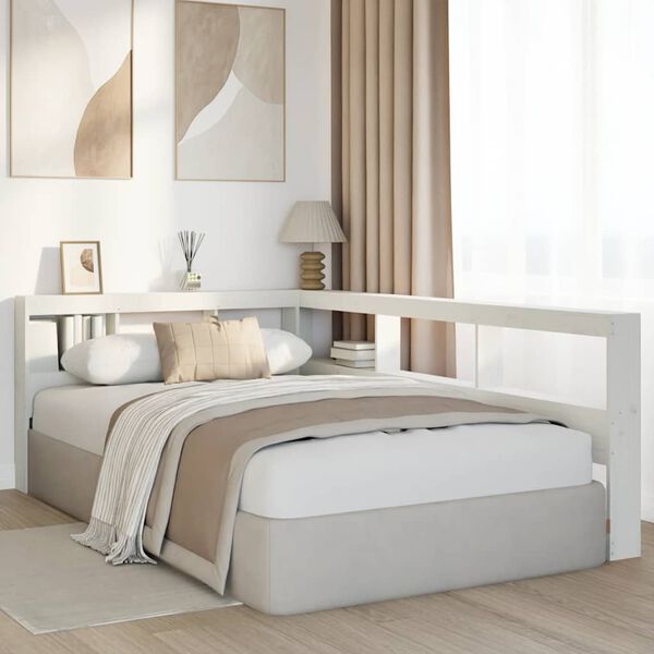 vidaXL Bibliotecă tăblie &icirc;n formă de L, alb, 130 cm, lemn masiv de pin