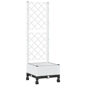 vidaXL Vază de gradină cu spalier și roți Alb 40 x 40 x 131,5 cm PP