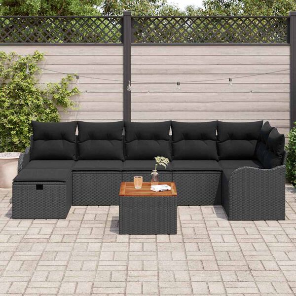 vidaXL Set de canapele pentru grădină cu pernă 8 pcs Negru Rattan poli