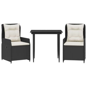 vidaXL Set mobilier de grădină cu perne, 3 piese, negru, poliratan