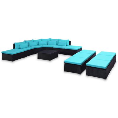 vidaXL Set mobilier de grădină cu perne, 9 piese, albastru, poliratan