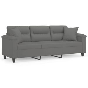vidaXL Canapea cu 3 locuri și perne, gri &icirc;nchis, 180 cm, microfibră