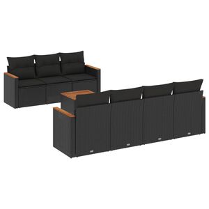 vidaXL Set mobilier de grădină cu perne, 8 piese, negru, poliratan