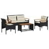 vidaXL Set mobilier de grădină cu perne, 4 piese, negru, poliratan
