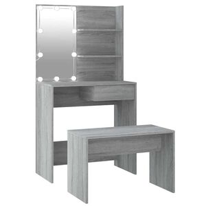 vidaXL Set măsuță de toaletă cu LED, sonoma gri, lemn prelucrat